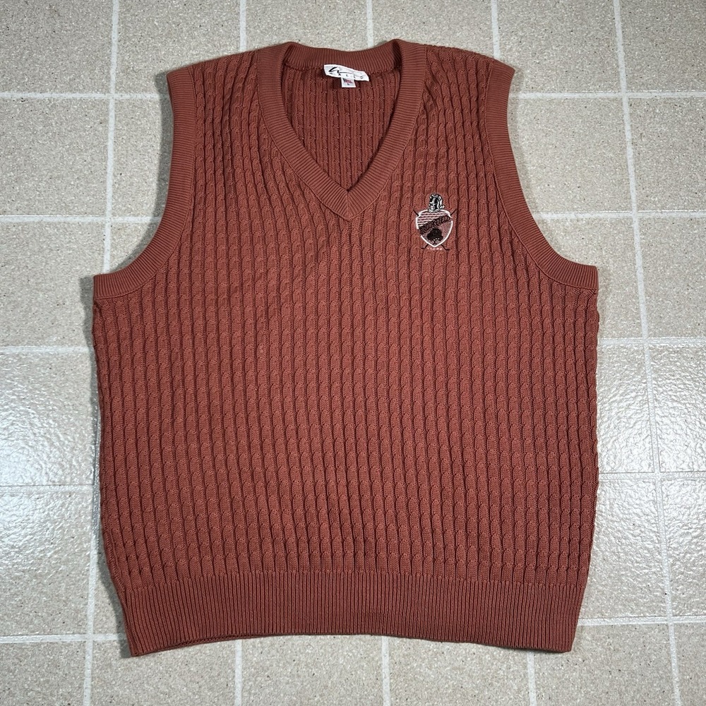 Vintage 80s/90s Haley Black Salmon Knit Sweater Vest L USA Made V-neck Golf